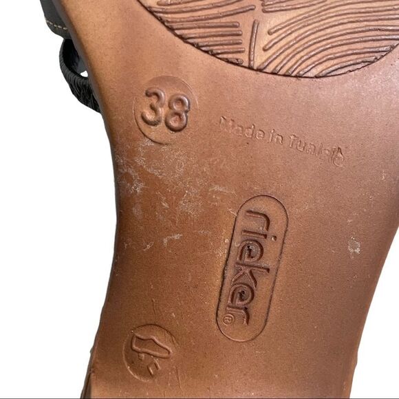 RIEKER Black Leather Mary Jane Style Sandals Shoes Ankle Strap Heel 38 - Picture 11 of 12